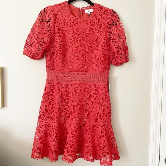 NSR | Dresses | Nwt Nsr Orange Lace Mini Dress With Short Sleeves Sheer  Middle Size Medium | Poshmark